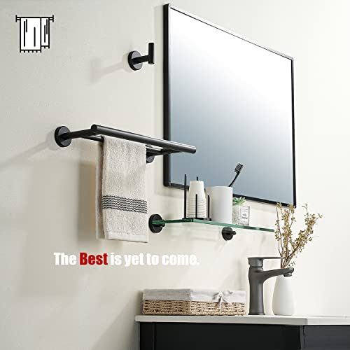 JQK Double Towel Bar Black, 15 Inch 304 Stainless Steel Thicken 0.8mm Towel Rack Holder for Bathroom Washcloths and Hand Towels, Matte Black Wall Mount, Useable Length 12 Inch, TB100L12-PB - color: Matte Black, size: 15 Inch