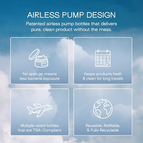 RIES Essential Refillable Toiletry Travel Bottles Airless Pump Set | TSA Approved, Leak Proof Airless Pump, BPA Free Recycled Plastic, 5 Piece Sand Color Set, Dishwasher Safe - color: Sand