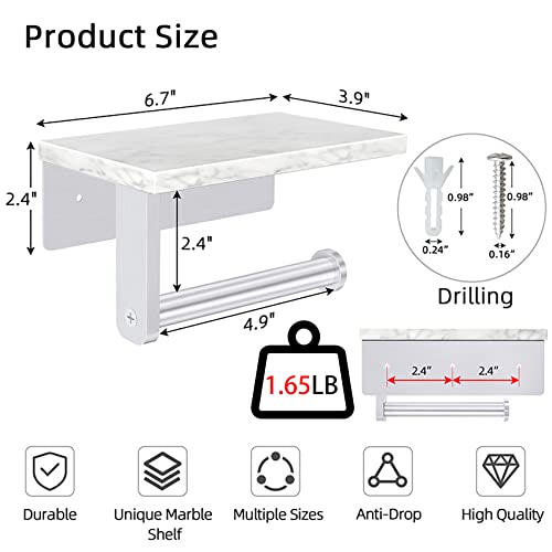 Gypie Brushed Nickel Toilet Paper Holder with Natural Marble Shelf, Screw Wall Mounted, Tissue Roll Holder for Bathroom Washroom - color: Brushed Nickel