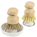 DEBETOOL Bamboo Dish Brush Set with Holder - Natural Dish Scrub Brush for Cleaning Dishes, Fast Dry Design Kitchen Dish Brush for Sinks & Pots