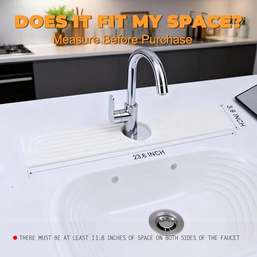 Stone Faucet Mat for Kitchen Sink, Diatomit Fast Drying Stone Mat Sink Protector, Water Absorbing Stone Tray for Kitchen Bathroom Counter, 23.6" x 4" - color: 23.6" x 4"_White