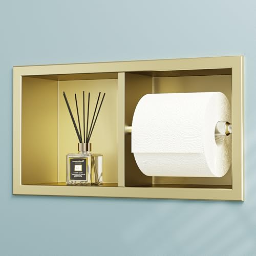Neodrain Dual Roll Recessed Toilet Paper Holder - 304 Stainless Steel, Hidden in-Wall Design, Simple Loading and Unloading, Space-Saving for Modern Bathrooms（Gold - color: Gold