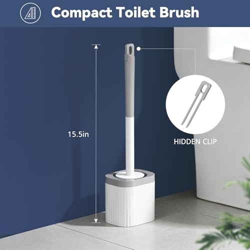 Toilet Brush, 2 Pack Compact Toilet Bowl Brush and Holder Set with Nylon Bristles Toilet Cleaner Brush Hidden Toilet Scrubber Brush for Bathroom Cleaning, Grey & White - color: Grey White-2p