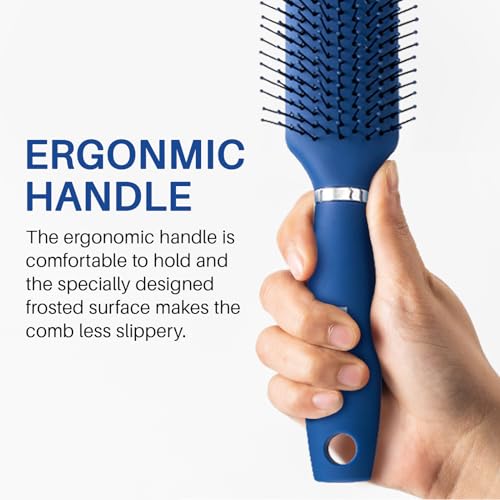 RHOS Hair Brush for Men - Detangler and Styling Brush with Nylon Bristles for Wet and Dry Hair, Massage Function, Suitable for Bangs, Thin, Short, and Thick Hair (1 Pack - Blue) - color: 1 Pack-Blue