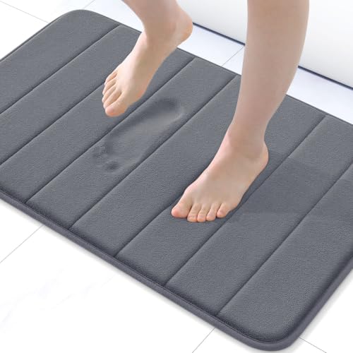 Buganda Memory Foam Bath Mat, 24" x 16", Ultra Soft Bathroom Rugs, Water Absorbent and Machine Washable Bath Rug for Bathroom, Shower, and Tub, Dark Grey - color: Dark Grey, size: 24" X 16"