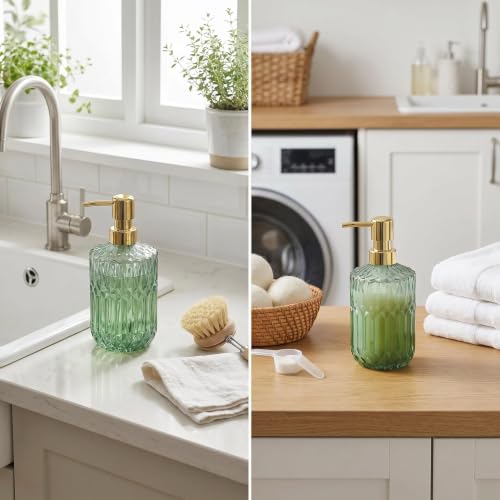 LaMarriti Green Soap Dispenser with Gold Rust Proof Pump, Refillable Clear Glass Kitchen Soap Dispenser, Lotion Dispenser Bathroom for Hands Soap, Dish Soap, Body Wash - color: Green