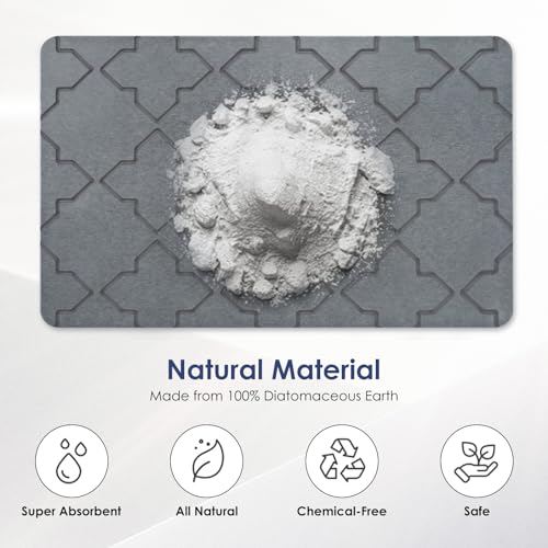 Large Stone Bath Mat for Bathroom Floor, Quick Dry Diatomaceous Earth Bath Mat with Non-Slip Back, Super Absorbent Diatomite Stone Mat for Shower, Easy to Clean, Natural(23.6" x 15.7" Dark Grey) - size: 23.6"*15.7"