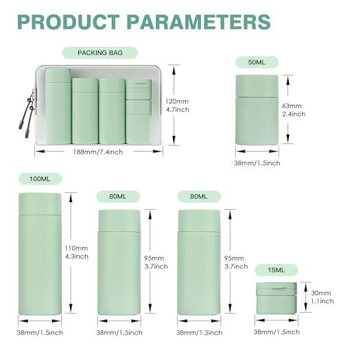 Travel Bottles for Toiletries, 5 Pack Travel Size Containers, TSA Approved Leak Proof - Silicone Toiletry Containers with Clear Bag for Shampoo, Conditioner & Lotion, Travel Essentials - color: Green