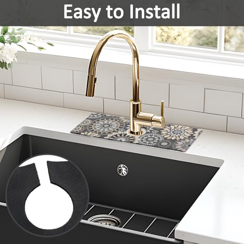 2PCS 15" X 5.5" Kitchen Sink Splash Guard Faucet Mat Mandala Super Absorbent Fast Drying Faucet Guard & Draining Mat Sink Splash Guard Behind Faucet for Kitchen, Bathroom - size: 15" x 5.5"（2pcs）