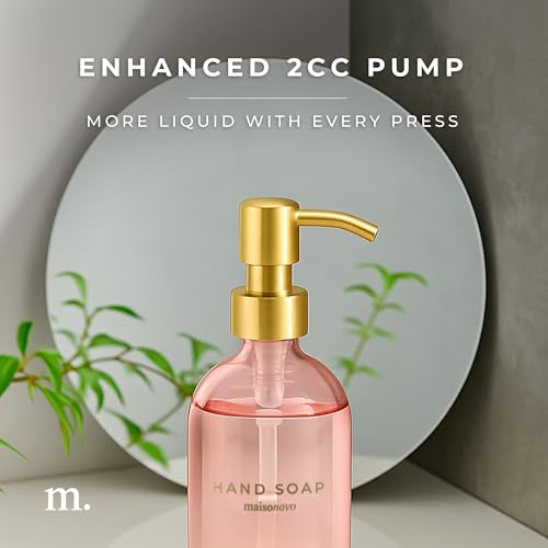 MaisoNovo Soap Dispenser 2-Piece Set | 16.9oz Pink Bottles with Gold Stainless Steel Pump Core - color: Pink/Gold
