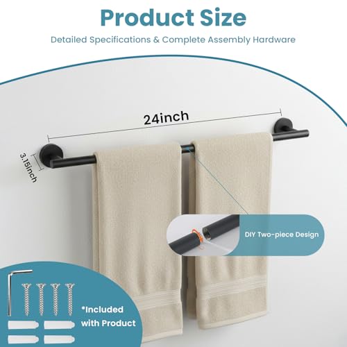 Towel Bar, 24 Inch Towel Racks for Bathroom Wall Mounted, SUS304 Stainless Steel Bathroom Towel Holder, Modern Home Decor Towel Rod and Kitchen Towel Shelf (Matte Black) - color: G-24 Matte Black