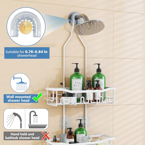 Upgraded Extended Length Shower Organizer with Hooks, Rustproof Shampoo Soap Holder, Large Hanging Bathroom Caddy, White - color: White - 2 Tier - Standard
