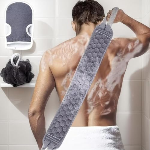 3Pcs Exfoliating Body Scrubber Set, Body Scrubbers, Back Scrubber, Bath Glove and Shower Sponge Loofah for Shower, Bating Exfoliating Scrubbers for Men and Women - color: Gray