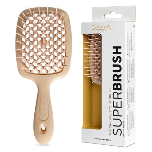 Janeke Superbrush Detangling Brush for Soft Smoothing Hair Brushing with Anti-Static Bristles - Vented Wet Hair Brush for Blow Drying Use - Perfect for Curly, Thick, Wavy, Fine Hair Types (Soft Pink) - color: Soft Pink Superbrush