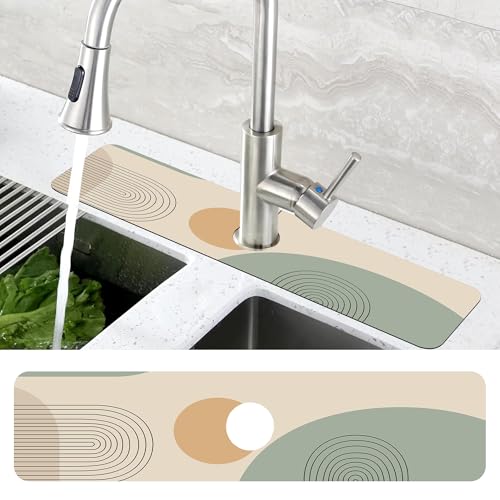 Abstract Minimalistic Geometric Kitchen Sink Splash Guard Mat Absorbent Fast Drying Mat Faucet Draining Mat Sink Splash Guard Behind Faucet Drip Catcher for Kitchen Bathroom 5.5"×24" - size: 24" x 24"
