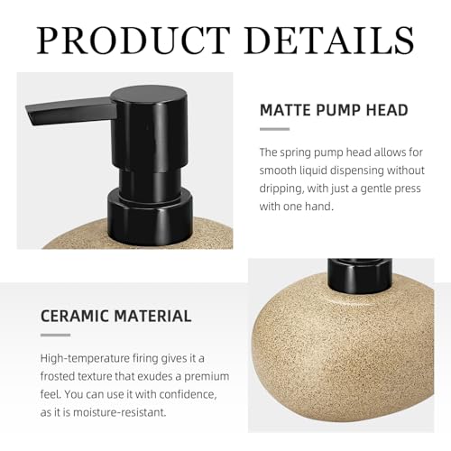 300ml 10oz Ceramic Hand Soap Dispenser, Refillable Modern Pump Dispenser for Hand and Dish Wash, Heavy & Sturdy Liquid Soap Dispenser for Kitchen Countertop and Bathroom (Brown)