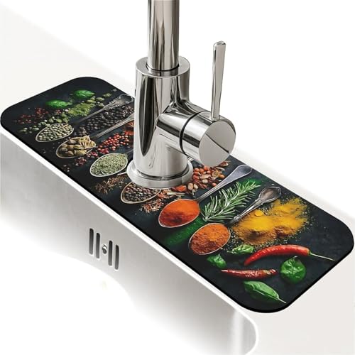 Faucet Fast Absorbent Pad - Vintage Spoon Assorted Spices And Herbs , Suitable For Kitchen, Bathroom, Island And Other Scenes - color: Vintage Spoon Assorted Spices and Herbs