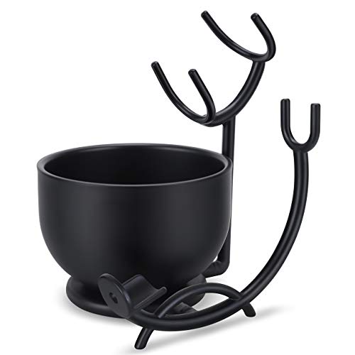 SANWA Grooming Shaving Kit for Men,Strong Razor and Brush Stand with Stainless Steel Shaving Soap Bowl,Dad Gifts,boyfriend Gifts,Husband Gifts for Him - color: Black Stand Bowl