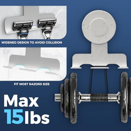 Suction Cup Razor Holder for Shower,Heavy-Duty 7KG Suction Hooks for Razor,Towel,Loofah,Removable Damage-Free Metal Shower Hook,Shaver Holder,2 Pack(Matte White) - color: Matte White