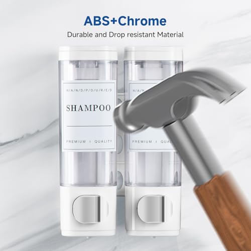 Shampoo and Conditioner Dispenser Bathroom Shower Soap Dispenser Wall Mounted Shampoo Dispenser for Shower Wall No Drill 2 * 300ml White 2 Chamber with Waterproof Labels Self - color: White 2