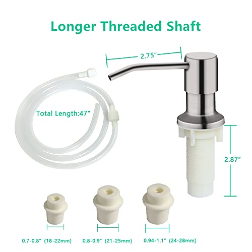 Soap Dispenser for Kitchen Sink, Built in Sink Soap Dispenser (Brushed Nickel), Countertop Soap Dispenser Pump with 47" Extension Tube kit, No Need to Fill Little Bottle Again (Longer Thread Shaft) - color: Brushed Nickel