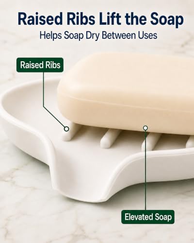 3 Pack Silicone Soap Dish with Drain, Bar Soap Holder for Shower/Bathroom, Self Draining Waterfall Soap Tray/Saver for Kitchen, Keep Soap Dry, Easy to Clean - color: White, Grey, Green