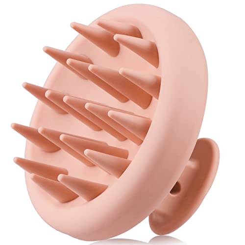 Silicone Scalp Massager Shampoo Brush for Shower, Scalp Scrubber with Soft Bristles for Hair Growth & Dandruff Treatment, Wet Dry Hair Massager for All Hair Types of Women (Pink) - color: Salmon Pink