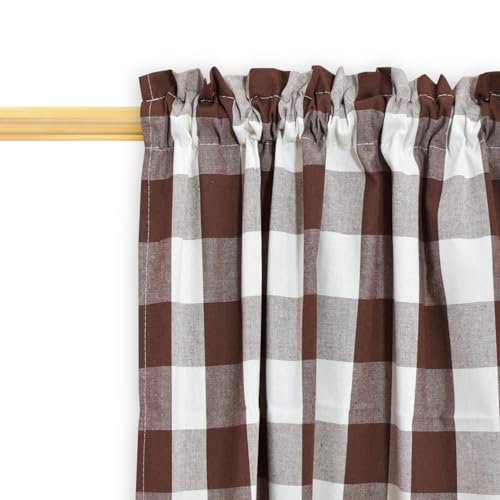 3 Pieces Tier Curtains and Valance Set Buffalo Check Kitchen Tiers Plaid Gingham Rod Pocket Classic Short Small Cafe Curtains Country Farmhouse Cafe Bathroom 54"x18"/27"x24" Brown & White - color: Plaids Brown&white, size: 27"W x 24"L (Pack of 3)