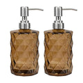 12Oz Brown Soap Dispenser Bathroom - 2 Pack, Clear Glass Hand Soap Dispensers with Stainless Steel Pump, Refillable Dish Soap Dispenser for Kitchen, Countertop Soap Dispensers - color: Diamond Brown（2-pack）