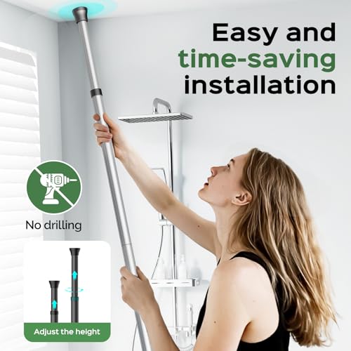 HAMITOR Shower Caddy Tension Pole: Rustproof Quick Install Corner Bathroom Organizer Shelf on Floor for Renters - 4-Tier Large Capacity Storage Rack with Soap Holder for Apartment -47-121 Inch/Silver - color: Silver Gray