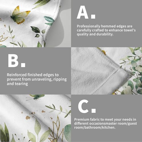 Sage Green Leaves Hand Towels for Bathroom Set of 2 Spring Green Floral Bath Towels 14X28 Inch Spring Kitchen Towels Soft Absorbent Decorative Quick Drying Fingertip Towels for Shower Face Gym Spa - color: Spring Green Floral