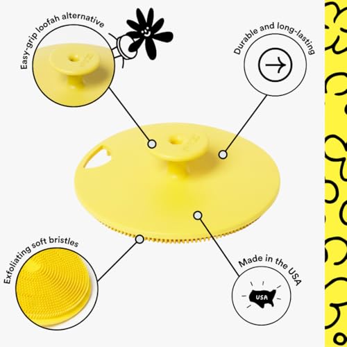 Boie USA Body Scrubber with Handle - Hygienic, Exfoliating Loofah Alternative - Feels Like Silicone Scrubber Gentle on Sensitive Skin, Hypoallergenic, BPA & Latex-Free, Made in the USA (Yellow) - color: Yellow