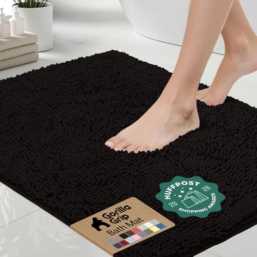 GORILLA GRIP Bath Rug Mat 42x24, Thick Soft Absorbent Chenille, Quick Dry Microfiber Mats, Rubber Backing Washable Shower Floor Rugs, Bathmat Runner, US Designed Bathroom Home Decor Accessories Black - color: Black, size: 42" X 24"
