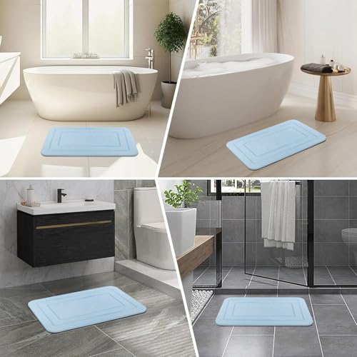 2 Pack Diatomaceous Earth Bath Mat, Stone Shower Mat, Non-Slip Super Absorbent Quick Drying Bathroom Kitchen Floor Mat, Blue, 24x15 - color: Blue Rectangle
