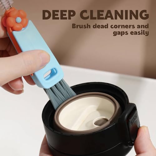 HRXFOZ 3-in-1 Cup Lid Cleaning Brush Set, 3 PCS Multifunctional Cleaning Brush with Cup Mouth, Gap, and Corner Brushes, Plastic Nylon Bristles, White and Blue, 3 Count - color: 3 Pcs