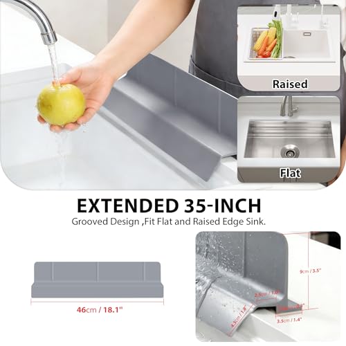 18Inch Sink Splash Guard – Extended Length & Tall Silicone Kitchen Sink Splash Guard with Overhang Drainage Design & Strong Suction Cups for Countertop(Dark Grey, 18''x3.5'') - color: Dark Grey, size: 18''x3.5''