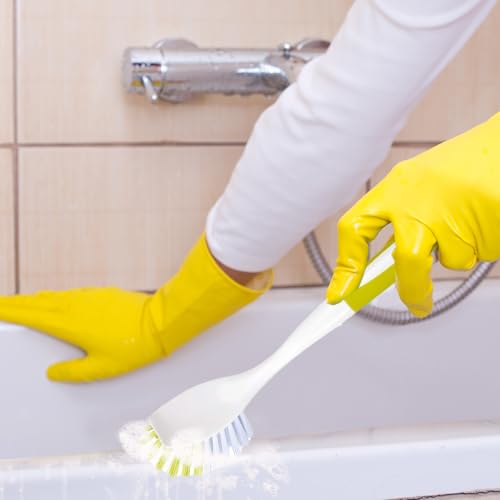Dish Brush with Handle, Stiff Bristles Dish Scrubber for Pots, Pans & Sink Cleaning, 5 Pack - color: Yellow 5 Pack