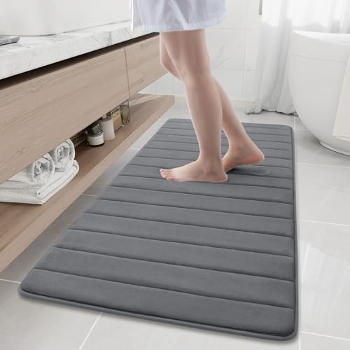 Buganda Memory Foam Bath Mat, 60" x 24", Ultra Soft Bathroom Rugs, Water Absorbent and Machine Washable Bath Rug Runner for Bathroom, Shower, and Tub, Grey - color: Grey, size: 60" X 24"