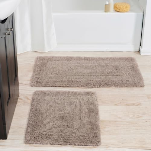 Bathroom Rugs - 2-Piece Cotton Bathroom Mat Set - Machine Washable Bath Mats for Washroom, Kitchen, or Laundry Room by Lavish Home (Taupe) - color: Taupe