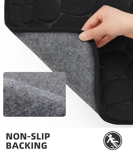 YIHOUSE Memory Foam Runner Rug, Cobblestone Bathroom Runner Rugs Super Water Absorbent Bath Mats for Bathroom Machine Washable Bath Rugs for Hallway Bedroom Laundry Room(24 x 47,Black) - color: Black Single, size: 2' x 3'11" (Rectangular)