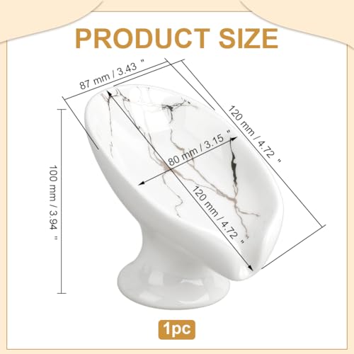 WADORN Soap Dish, Leaf-Shape Self Draining Soap Dish Holder Bar Soap Holder White and Gold Marble Pattern Ceramic Draining Soaps Tray Porcelain Decorative Soaps Dishes for Sink Bathroom Shower Kitchen - color: White