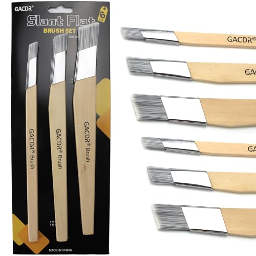 GACDR Slant Lining Fitch Trim Paint Brushes, Pack of 6, 0.5", 0.75", 1" | Angled Cutting In Paint Brush, Fast Accurate Detail & Control, Hobby & Craft, 2 Each of 3 Sizes