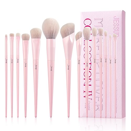 Jessup Pink Makeup Brushes Set 14Pcs Make up Brushes Premium Vegan Foundation Concealer Blush Eyeshadow Eyeliner Powder Highlighter Blending Face Brush Set, T495 - color: C-Pink-14pcs, size: Full Brush Set
