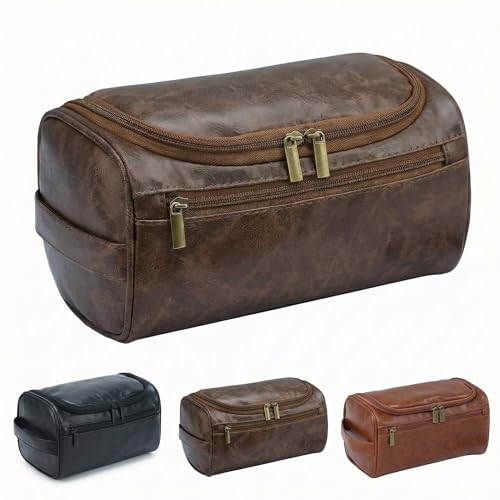 Men’s Hanging Toiletry Bag, Large Capacity Travel Dopp Kit Organizer for Business Trip – Waterproof Shaving Bag Multi-Compartment Storage for Grooming Essentials, Bathroom & Gym (Coffee) - color: Coffee