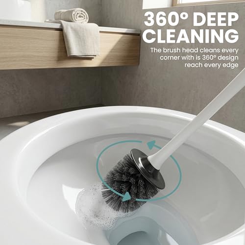 Vigar Zense Toilet Brush and Holder Set - Toilet Bowl Brush and Holder, Polyresin Stone Bathroom Accessory, Compact Toilet Cleaner Brush for Bathroom Decor and Toilet Accessories Set - Terrazzo - color: Terrazzo