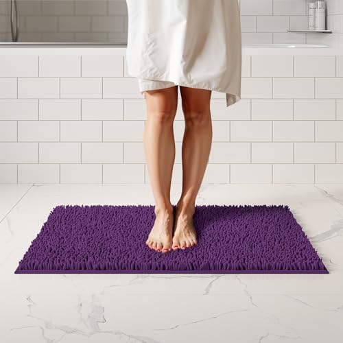 ITSOFT Plush Bathroom Rug 34"" x21, Absorbent Machine Washable Non Slip Chenille Bath Mats, Quick Dry Bathmat, Bath Rugs for Bath, Shower, Bedroom, or Door Mat, Lilac - color: Lilac, size: 34" x 21" (Rectangular)