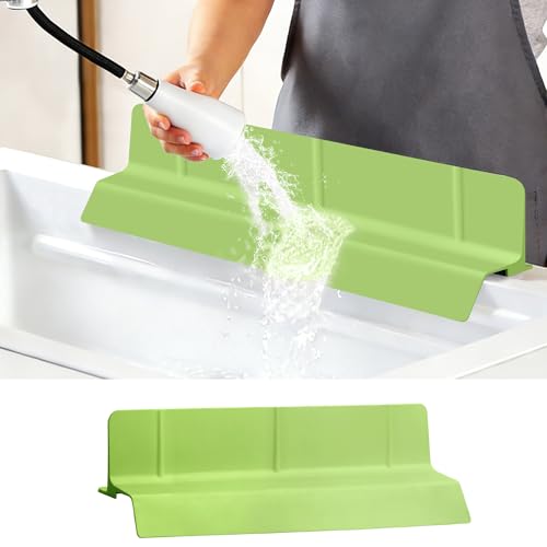 18Inch Sink Splash Guard – Extended Length & Tall Silicone Kitchen Sink Splash Guard with Overhang Drainage Design & Strong Suction Cups for Countertop(Green, 18''x3.5'') - color: Green, size: 18''x3.5''