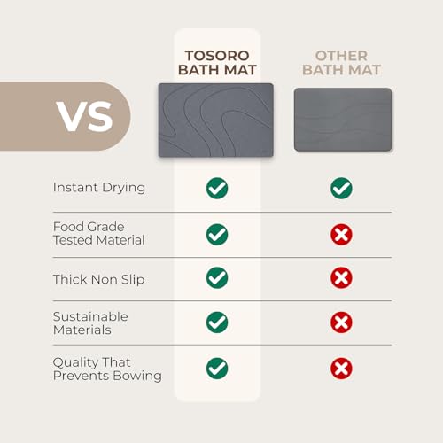 TOSORO - Stone Bath Mat Diatomaceous Earth Shower Mat Non-Slip Super Absorbent Diatomite Stone Bath Mats for Bathroom Floor Quick Drying Natural Easy to Clean (23.5 x 15) - Graphite - color: Slate Graphite, size: Pack of 1