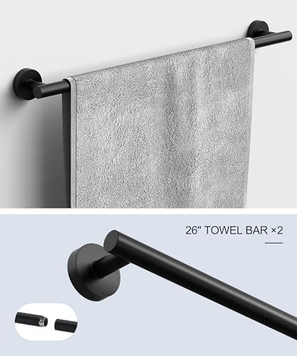 12 Pcs Matte Black Bathroom Accessories Set, HOMEMYSTIQUE SUS304 Stainless Steel Bathroom Hardware Set, Bath Towel Bar Set, Toilet Paper Holders, Towel Rings Racks, Robe Towel Hooks - color: Matte Black, size: 12 Pieces