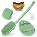 Silicone Back/Body/Face Scrubber & Lymphatic Contour Face Brush Set 4PCS, 13.4'' Soft Back Scrubber, 360° Anti-Slip Bath Glove, Unique Side-bristled Face Scrubber for All-Round Cleaning(Green) - color: Green*4
